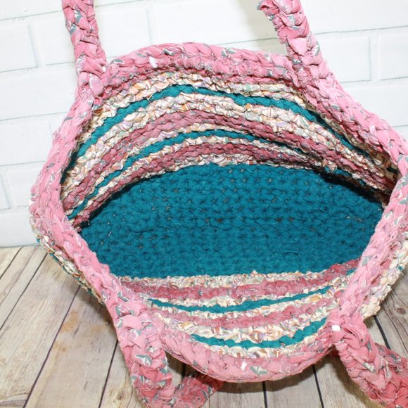 Women's Multi-Color Open Top Braided Jute Double Handle Tote Handbag Size L - Picture 5 of 7